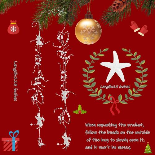 Beaded Starfish Garland Christmas Beaded Garland with Starfish Coastal Beach Decor for Christmas Tree Beach Home Decoration Supplies, 118 Inch Long(White)