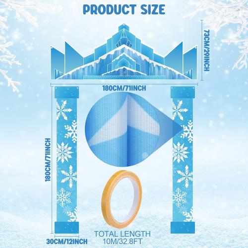 Winter Party Door Banner Classroom Door Cover Snow Wonderland Porch Decor Winter Birthday Decorations Photography Backdrop for Holiday Christmas Snowflake Party(Castle)