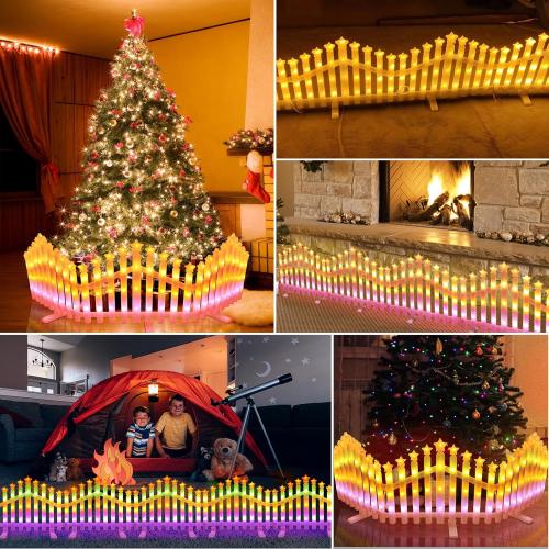 White Garden Picket Fence Lights 8 Pack, 11 Modes Fence Lights with Remote,13.8 x 11 inch Christmas Tree Fence Lights Plug in,Plastic White Edgings Garden Picket Fence Lights for Landscape Patio Yard Xmas
