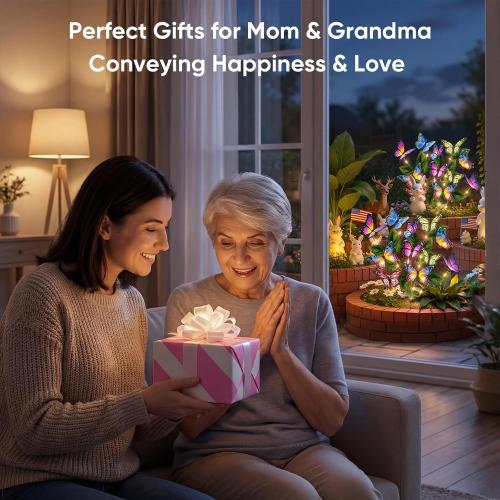 Solar Lights Outdoor Garden Decor: 2 Pack Colorful LEDs Butterfly Lights | 34 Silk Butterflies, 44 Colorful LEDs, IP65 Waterproof, 12H Magical Lighting, Yard Pathway Decorations, Unique Gifts for Mom