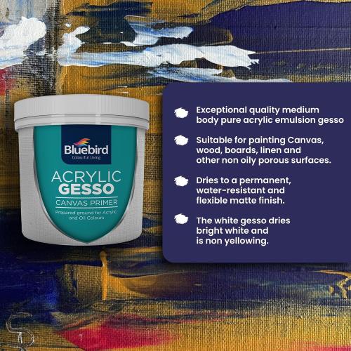BLUEBIRD Heavy Gesso Primer for Acrylic Painting, Gesso Surface Prep Medium for Acrylic Paint and Oil Paint (White, 28.2 Oz)