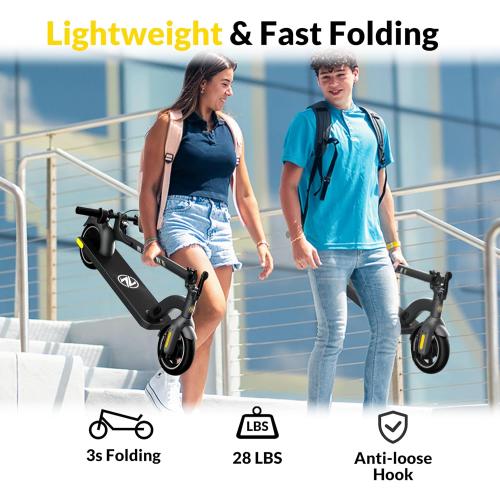Electric Scooter ZD01,500W Peak Motor & 19MPH Electric Scooter Adults, 12-15 Mi RangeElectric Kick Scooters, 8.5 Solid Tires, E-Lock& E-Horn, Lightweight Foldable Escooter for Commuter