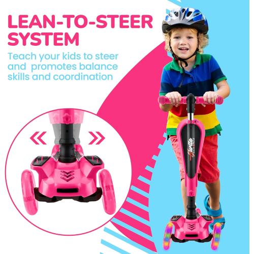 Hurtle 3-Wheeled Scooter for Kids - Wheel LED Lights, Adjustable Lean-to-Steer Handlebar, and Foldable Seat - Sit or Stand Ride with Brake for Boys and Girls Ages 1-14 Years Old