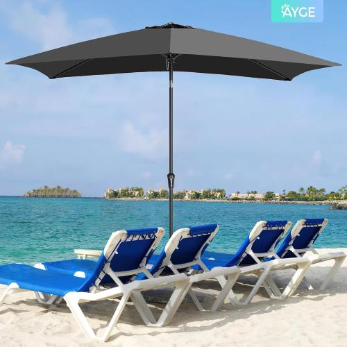 Size  6.5x10FT  Color Red Rectangular Patio Umbrella Outdoor Table Umbrella w/Push Button Tilt & Crank Rectangle Market Umbrella UV Protection for Garden,Deck,Lawn,Yard & Pool,Black
