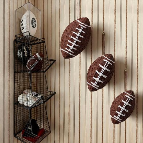 3 Pcs Woven Football Hanging Decor, Handmade Rustic Rattan Football Wall Decor for Boys Room, Man Cave, Game Room, Sports Theme Gifts, DIY Craft Project, Game Day Club Birthday Party Supplies