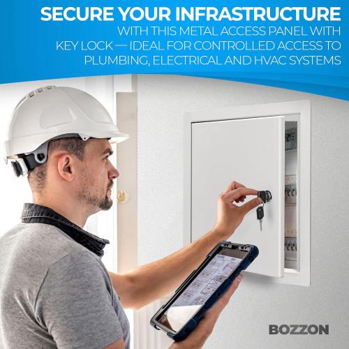 BOZZON Access Panel for Drywall 24 x 24 inch – Metal Door with Key Lock, 18 GA Steel Frame, Wall Hole Cover, Plumbing Access Door, White