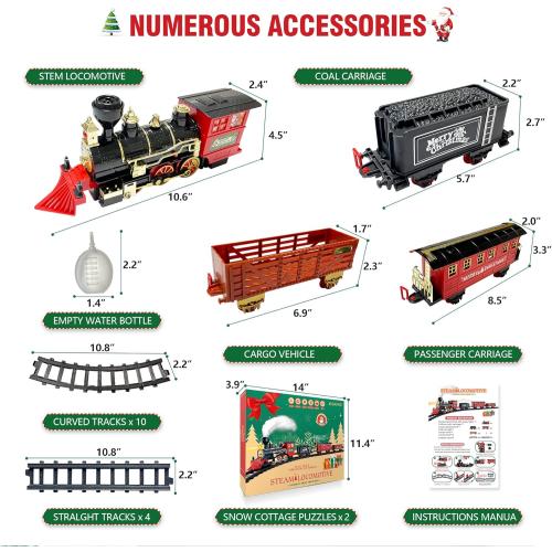 OCHIDO Train Set - Christmas Train Sets for Under The Tree, Electric Train Toy Gift for Boys Girls, with Railway Kits,Cargo Cars & Tracks,Light,Smokes & Sound,for 3 4 5 6 7 8  Year Old Kids
