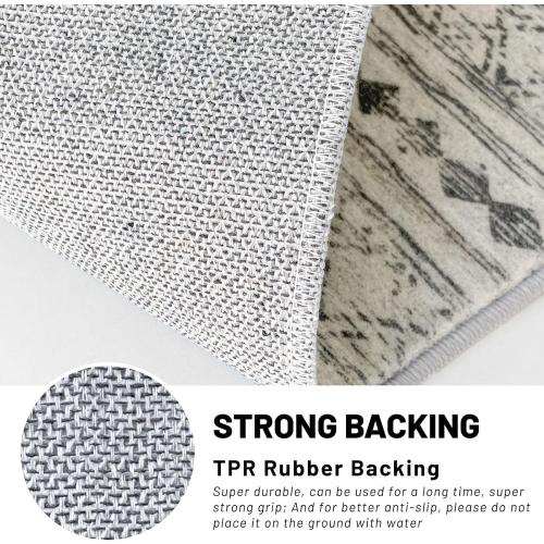 Moroccan Rugs for Entryway, 2x3 Grey Washable Small Area Rug, Non-Slip Ultra Soft Vintage Geometric Low-Pile Indoor Door Mat Floor Carpet for Indoor, Entrance, Kitchen
