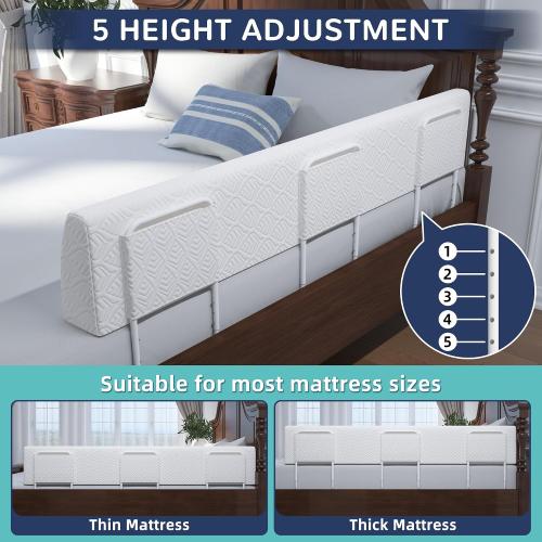 FigTime Bed Bumper for Toddlers, Foam Bed Rail for Toddlers, Toddler Bed Rail Bumper, Soft Safety Bed Guard Rail for Kids, Bed Side Rail for Twin, Full, Queen & King Beds (White, 51, 3-Bracket)