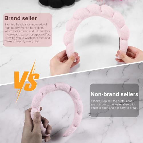 Spa Headbands for Face Washing, Facials, Masks & Skin Treatments, Set of 2, 100% Cotton Terry Cloth, Plush Soft Absorbent Headband, Pink & Blue