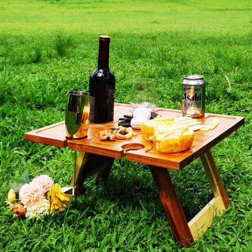 SASIDO Portable Wine Picnic Table, Acacia Wood, Larger Tray Foldable, Charcuterie Board, Wine Gift, Decor for Romantic Camping, Engagement Party, Concerts, Glamping, Winter Adventure ‼️product in its original packaging including box‼️
