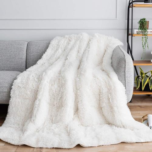 Uttermara Shaggy Faux Fur Weighted Blanket 15lbs, Super Soft Plush Fleece and Cozy Sherpa Reverse, Decorative Long Fur Throw Blankets 48x72 15LBS Cream