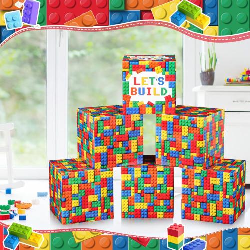 6 Pcs Large Building Block Party Decorations Boxes, 12 Inch Brick Theme Cardboard Box Backdrop Props Boxes for Building Block Birthday Party Decorations
