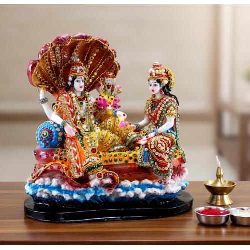 Size 10 eSplanade - Resin Lord Vishnu with Laxmi in Ksheer Sagar - Lakshmi Narayan Murti Idol Statue Sculpture - Pooja Articles - Multicolour - 10 Inches