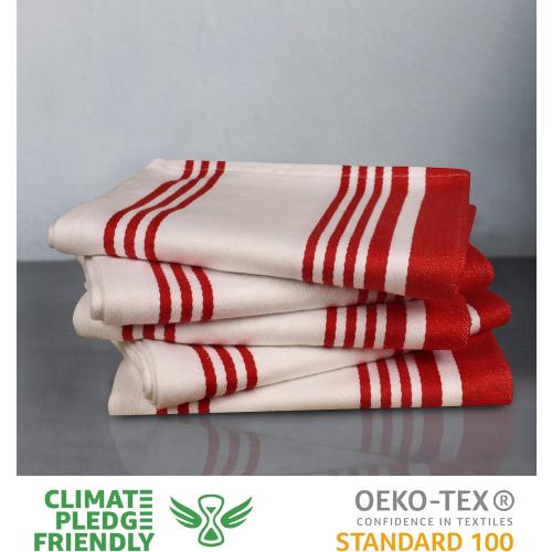 Urban Villa Kitchen Towels 100% Cotton Pack of 6, Highly Absorbent Quick Drying Super Soft Premium Dish Towels for Kitchen with Hanging Loop Hand & Tea Towels - 20x30 Inch, (Red & White, Striped)