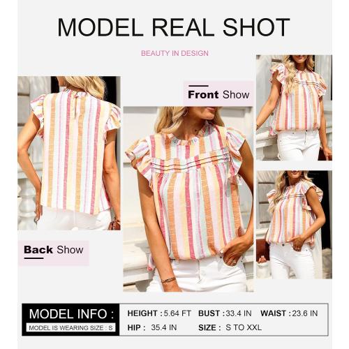 SHEWIN Womens Summer Crewneck Tank Tops | Casual, Ruffle, Sleeveless, Color Block, Summer Clothes