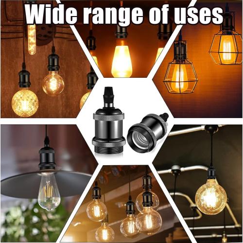 Hortsun 16 Packs E26 Vintage Ceramic Lamp Socket, Edison Industrial Pendant Metal Light Socket Replacement Screw in Light Bulb Holder for DIY Lighting, 600 Degrees Celsius Heat Resistant, Black