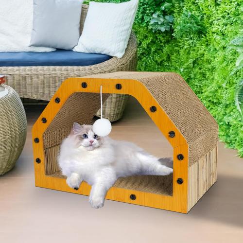 Cardboard Cat House - Large Cardboard Cat Scratcher Cozy Cats Lounger as Tunnel and Sofa, Cat Scratcher for Indoor Cats, Safe & Secure