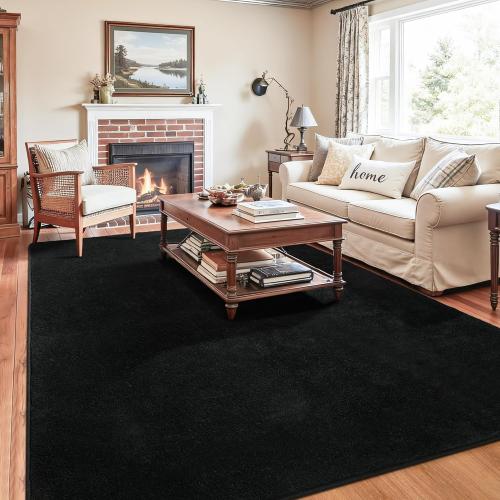 Chicrug 4x6 Minimalist Washable Area Rugs for Bedroom Living Room Classroom, Modern Soft Memory Foam Rug for Kids Nursery, Low Plie Indoor Carpet for Dorm Dining Office Bedside Room Decor, Black