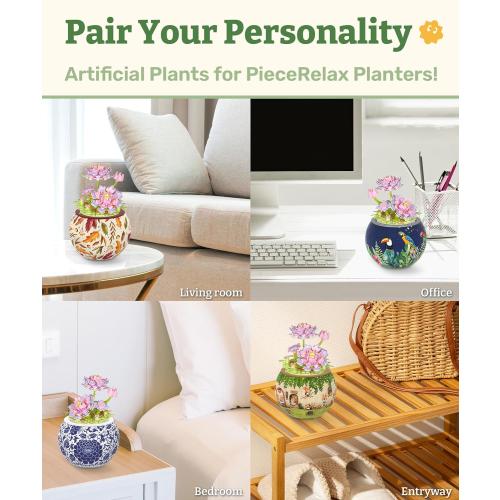 PieceRelax Puzzle Planter and Flower Decoration Building Set - Singing Birds and Flowers with Lotus (3D Puzzle Planter with Flower Building Decoration Set) [K1104 KZ1027]