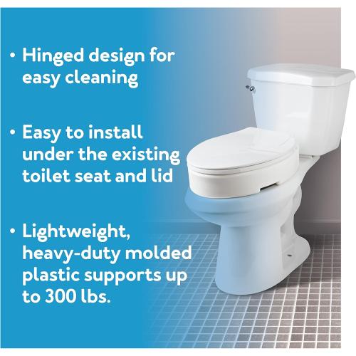 Carex Health Brands Hinged Elongated Toilet Seat Riser, Adds 3.5 Inches of Height to Toilet, 300 Pound Weight Capacity, Raised Toilet Seat, White (FGB32100 0000)