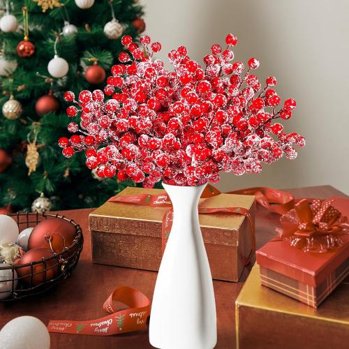 50 Pcs Holly Stems, 8.7 Snow Sprays Artificial Red Berry Stems, Holly Berry Picks for Christmas Tree Fillers Decor, Fake Red Berries for DIY Crafts Wreaths Garland Home Party Winter Decor