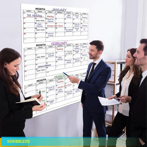 Large 36x48 Quarterly White Board Calendar Dry Erase Calendar for Wall 3 Month Big Dry Erase Wall Calendar Monthly Dry Erase Board Planner Includes 6 Markers Eraser Push Pins & Mounting Tape