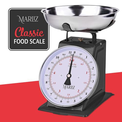 MARLIZ Kitchen Scale 11Lb/5Kg with 2 Bowls |Mechanical dial Scale| Vintage Kitchen Scale| Pesa para alimentos| bascula de cocina|Red|Bakers Scale