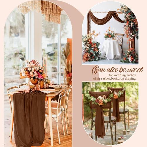 Pesonlook 24 Pack Cheesecloth Table Runner, 10FT Brown Table Runner Long Romantic Semi Sheer Rustic Boho Gauze Table Runners for Wedding Bridal Shower Birthday Party Decorations(21.5×120 Inch)