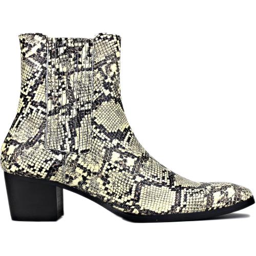 OSSTONE Men Size 12 Chelsea Ankle Boots Leather Snake Print Chukka Boots Heel Retro Dress Boots JY039-US