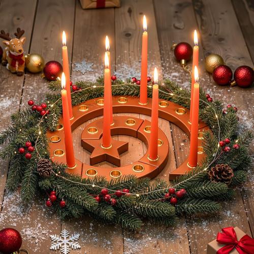 Hushee 1 Set Christmas Advent Wreath Candle Holder up to 25 Candles Wooden Spiral Waldorf Advent Calendar Season Celebration Candlestick for Christmas Holiday Table Centerpiece Decoration