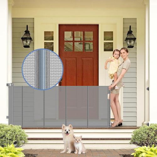 BLACK Reinforced Retractable Dog Gate with Support Strip 60 Wide Retractable Outdoor Gate for Decks Mesh Dog Gate Retractable Indoor Retractable Pet Gate for Dogs Retractable Mesh Gate Retractable Cat Gate