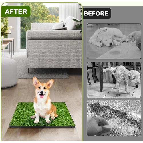 Dog Grass Pad with Tray, 23''X17'' Small Artificial Turf Grass Potty, Reusable Puppy Pee Pads for Dogs, Portable Dog Litter Box for Indoor/Outdoor Potty Training Toilet