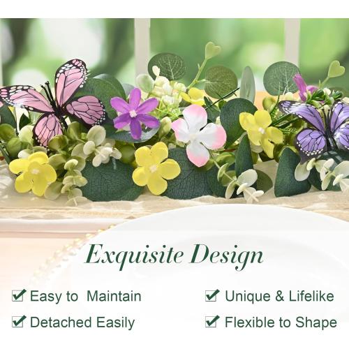 Waipfaru 2Pcs Eucalyptus Garland with Daisy 3D Butterfly, Green Garland with Flowers, 5.9FT Artificial Faux Eucalyptus Leaves Vines for Table Mantle Home Wedding Party Indoor Outdoor Decor