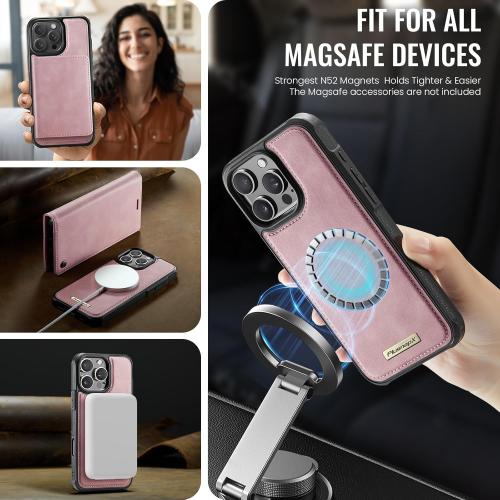 Wallet Case for iPhone 16 Pro Max Compatible with Magsafe, 2-in-1 PU Leather Flip RFID Blocking Card Holder Stand Shockproof Magnetic Detachable Cover for iPhone 16 Pro Max Case 6.9, Pink