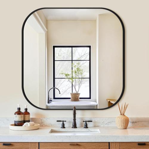 Bathroom Mirror for Wall, Black Bathroom Vanity Mirror for Over Sink 30 x 30, HD Reflection Shatterproof Mirror for Living Room Bedroom Entryway, Metal Frame