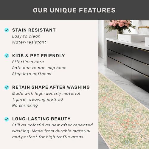 Light Green Bedroom Rug 5x7 Area Rug for Living Room, Vintage Washable Floral Floor Mat for Nursery, Dining Room Low Pile Non Slip Stain Resistance Distressed Retro Indoor (5x7 Beige Green)