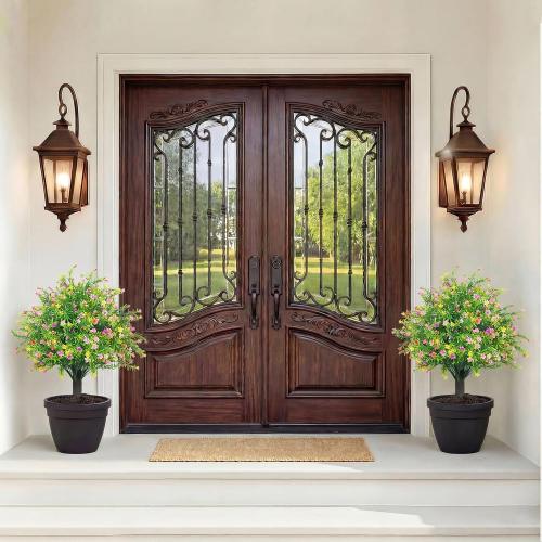 Artificial Topiary Boxwood Ball Trees with Ground Spike Set of 2 22 Outdoor Faux Plants Realistic Fake Bushes Lifelike Shrubs Decorations for Outdoor Indoor Front Porch Garden (Colourful, 22in)