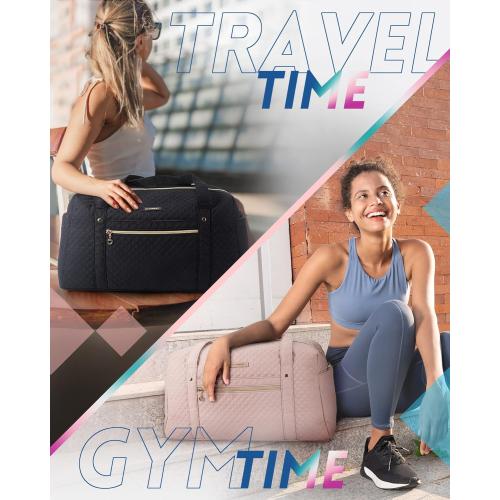 BAGSMART Duffle Bag 37L Large Carry On Weekender Overnight Bag with Wet Pocket , Laptop Compartment And Shoes Bag for for Women, Travel, Business Trips, Sports(Black)