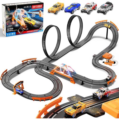 Slot Car Race Track Set for Kids – 29ft Electric Race Car Track with 4 Slot Cars, Dual Racing Tracks, Lap Counter & LED Overpass, Car Track Toy Gift for Boys Ages 6–12