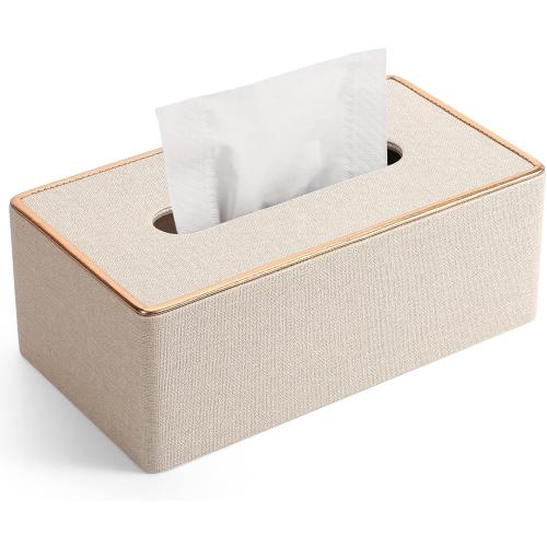 Tissue Box Cover, PU Leather Tissue Box Holder Rectangular Box Covers for Home/Office/Car Decoration 9.84X5.23X3.77 - Beige