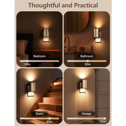 Night Light, LED Night Lights Plug into Wall, [2 Pack] Warm White 3000K, 0-100LM Adjustable Brightness Light Sensor Nightlights Plug in Wall for Hallway, Bathroom, Adults, Neutral Beige