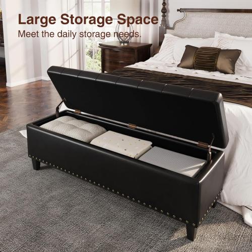Size 51 Color Black Storage Ottoman Bench,51-Inch Large Storage Bench for Bedroom End of Bed, 30 Gallons Faux Leather Ottoman with Storage for Bedroom, Living Room, Entryway, Black