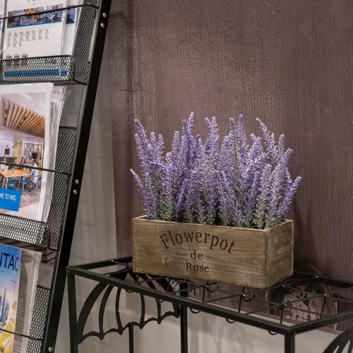 Velener Purple Artificial Lavender Flowers with Decorative Tray Wooden Box 9 Inches - Lifelike Faux Lavender Plants for Home and Office Decor, Fake Lavender Rustic Farmhouse Style