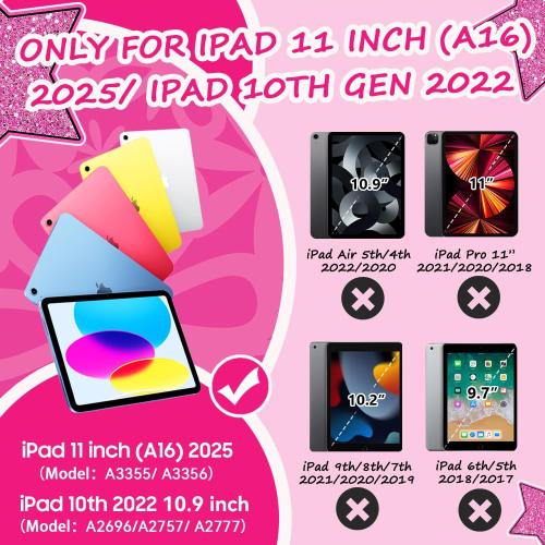 Cantis Case for iPad 11-inch (A16) 2025/ iPad 10th Generation 2022 (10.9 inch), Shockproof Cover 10th Generation with Pencil Holder & Kickstand, Hot Pink