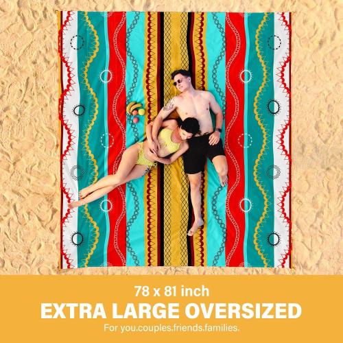 Famstar Beach Blanket Oversized Extra Large 78 X 81,Waterproof Sandproof Beach Blanket 1-7 Adults Lightweight Durable for Travel Camping Hiking Picnic