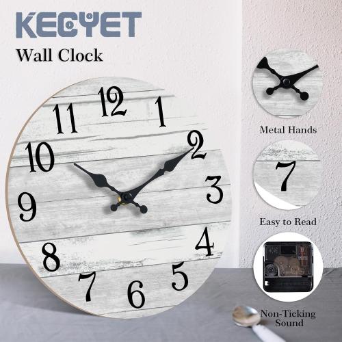 KECYET Wall Clock Battery Operated 12 Inch Gray Silent Non Ticking Country Rustic Design Vintage Retro Decorative for Bathroom Kitchen Bedroom