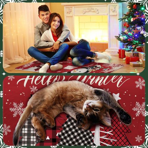 2 Pcs Christmas Snowman and Tree Kitchen Rugs and Mats Merry Christmas Kitchen Rugs Winter Xmas Floor Mats for Holiday Outdoor Home Farmhouse Decorations, 17x47 and 17x29 Inch