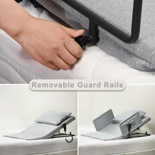 Electric Power Lifting Adjustable Bed Back Rest for Patient Back Lumbar Support, Assist Elderly to Get Out of Bed Easily, Removeable Bedrails with Pocket