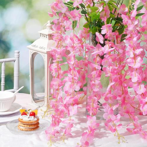 2 Pack Artificial Wisteria Garland, 3.6FT Fake Hanging Vine Flowers for Home Wall Decor, Pink Artificial Flower for Wedding Backdrop, Bedroom, Party, Garden and Indoor Outdoor Decoration (Pink)